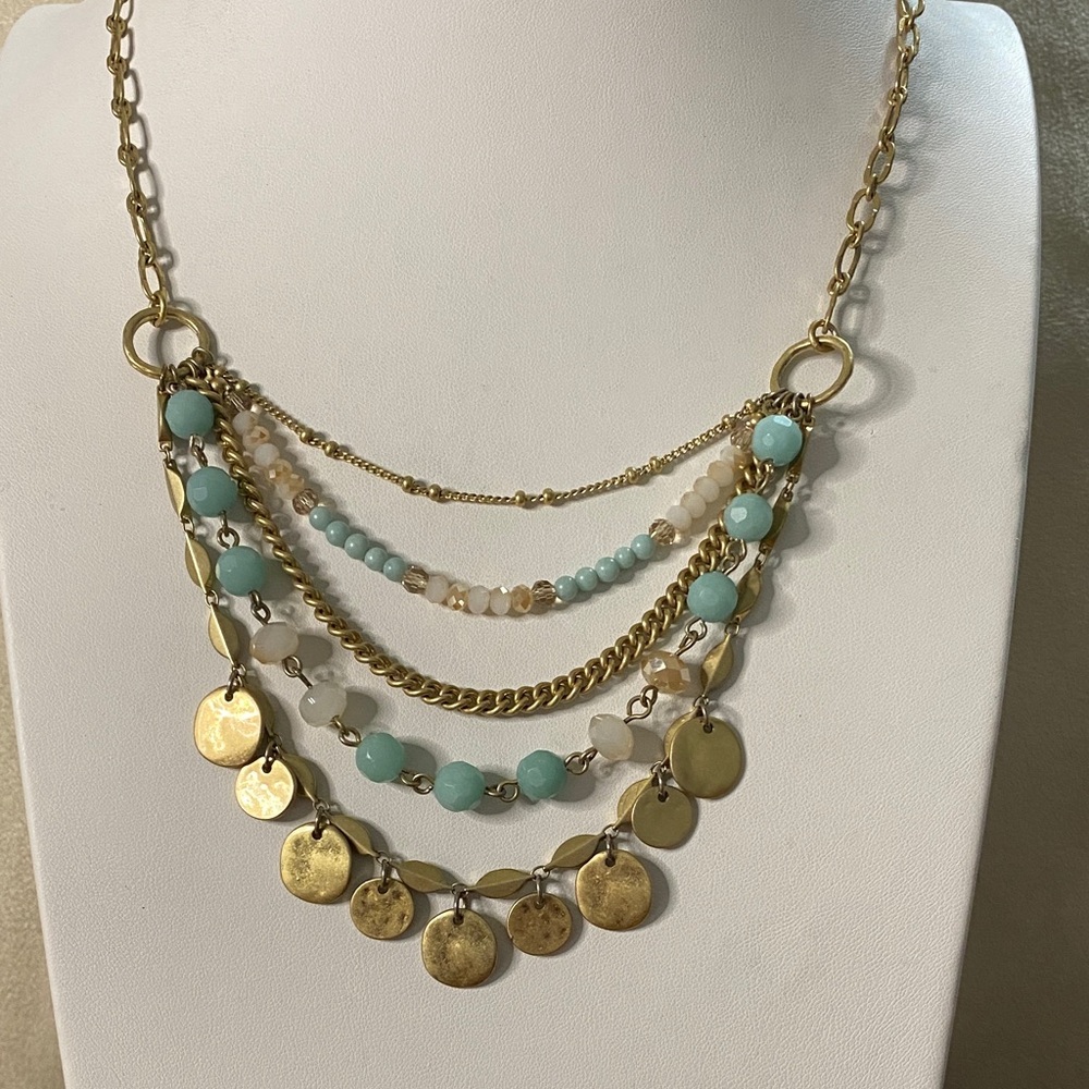 10/$10 Gold tone and Turquoise colored Layered Necklace